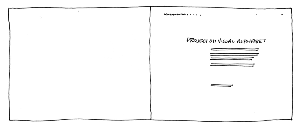 Two pages in landscape format. The first page is blank. The second page shows the title of the project, followed by a block of text. The name is written small under that text block. This page contains a heading in the upper-left corner and a page number in the upper-right corner.