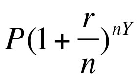 p times (1 + r/n) raised to nY